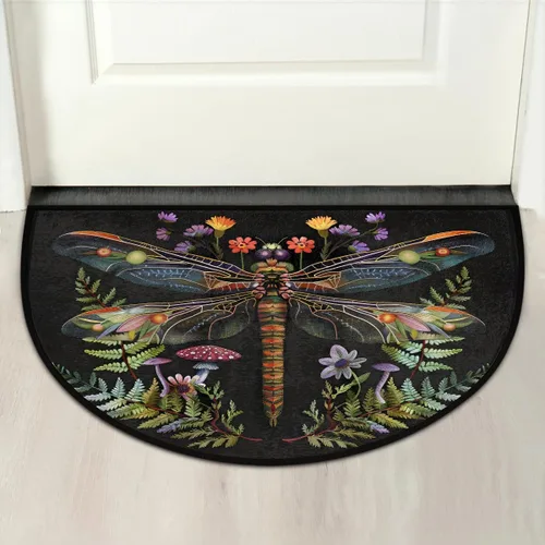 Vista 7 de Felpudo Semicircular de Animales Libélula Boho Lavable Tapete Semicírculo Antideslizante Absorbente Alfombras de Media Luna para Entrada