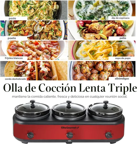Vista 6 de Elite Gourmet EWMST-325R - Servidor de buffet de triple olla de cocción Rojo