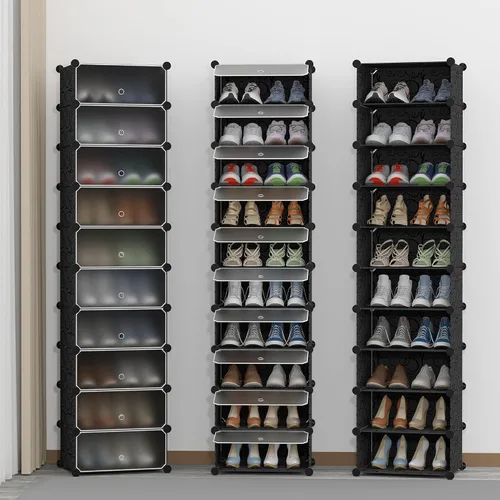 Vista 8 de HOMIDEC - Zapatero de 10 niveles para almacenamiento de 20 pares de zapatos, estantes de plástico para zapatos, organizador para armario, pasillo