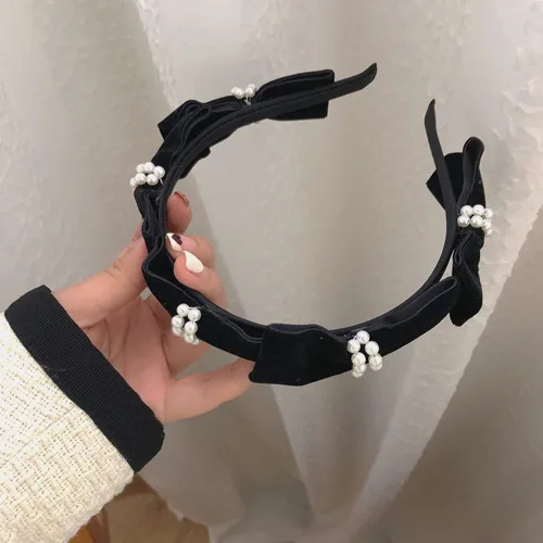Vista 5 de Wiwpar Diadema de perlas para mujer, accesorios para el cabello, paquete de 2 (negro)