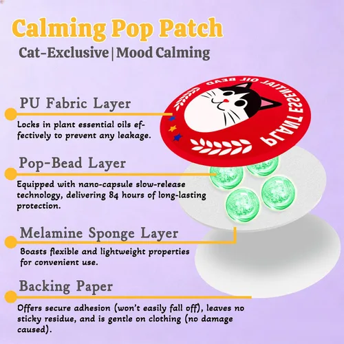 Vista 2 de xcivi Paquete de 6 parches calmantes de feromonas para aliviar la ansiedad y el estrés de los gatos Calming triple pheromone, pop patch