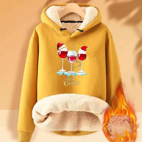 Vista 3 de Sudaderas con capucha para mujer, diseño de copas de vino, con forro polar y forro de sherpa