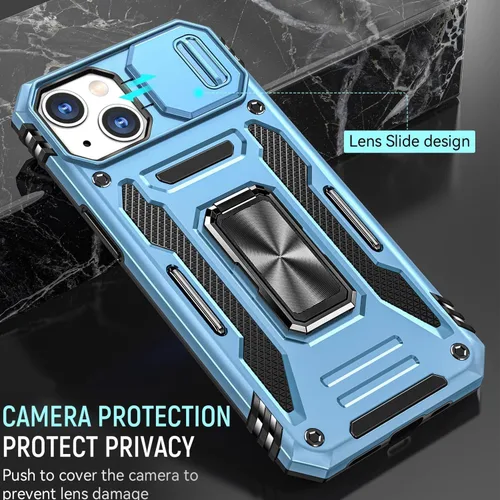 Vista 4 de Funda para iPhone 15 Pro iPhone 15 Pro con cubierta deslizante para cámara protectora con soporte de anillo, resistente a los golpes y a prueba