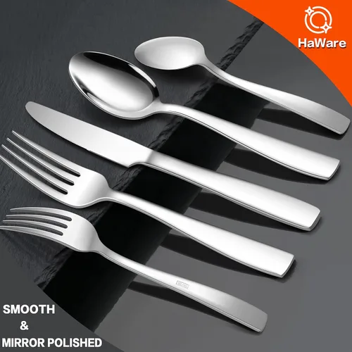 Vista 6 de HaWare Cubiertos de acero inoxidable 18/10, juego de cubiertos de 40 piezas para 8, juego de cubiertos de lujo para restaurante casero, incluye