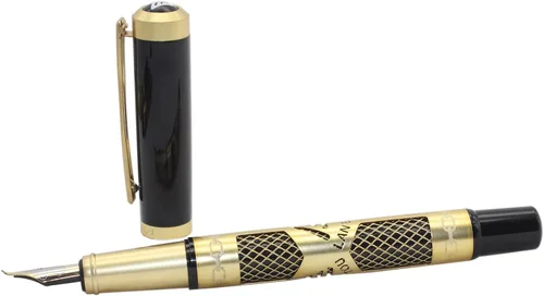 Vista 4 de Gullor Pluma estilográfica de metal con convertidor y caja de regalo, punta doblada, oro