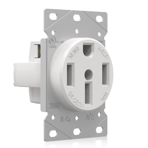 Vista 10 de ELEGRP Receptáculo de alimentación de montaje empotrado blanco de 30 amperios y 250 V, NEMA 6-30R, toma de corriente de hoja recta