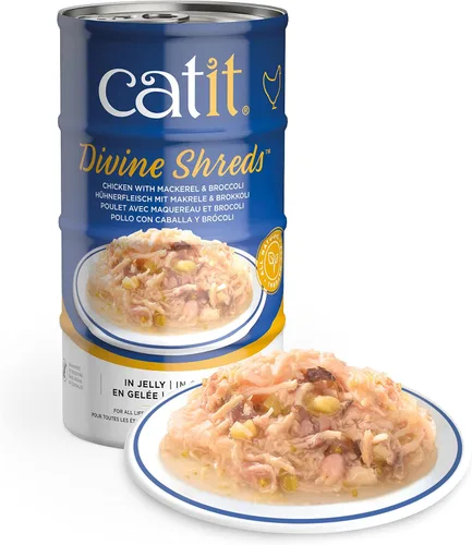 Vista 11 de Catit Divine Shreds in Jelly, adorno prémium para comida para gatos, paquete múltiple de pollo