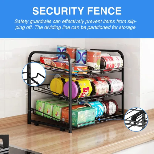 Vista 4 de Organizador de estantes para latas, dispensador apilable de 3 niveles para almacenamiento de latas, para almacenamiento de alimentos, cocina o Negro
