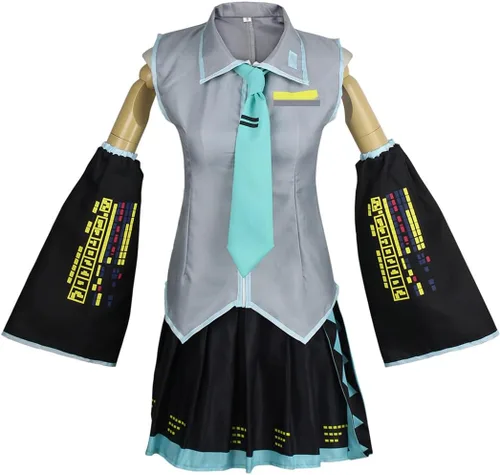 Vista 3 de Disfraz de anime para mujer, disfraz de Halloween, cosplay, conjunto completo de uniformes con pelucas, cola de caballo trenzada