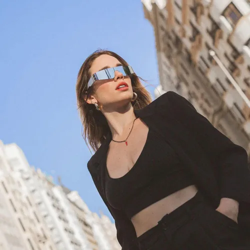 Vista 2 de SCVGVER Gafas de sol futuristas de moda sin montura para mujeres y hombres Cyberpunk visera gafas de sol deportivas gafas de moda