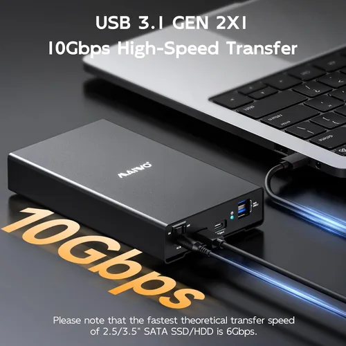 Vista 2 de MAIWO Caja de Carcasa Externa para Disco Duro SATA de 2.5 3.5 Pulgadas SSD HDD, USB C 3.1 GEN2 de 10Gbps Lector de Disco Duro con UASP, Capacidad
