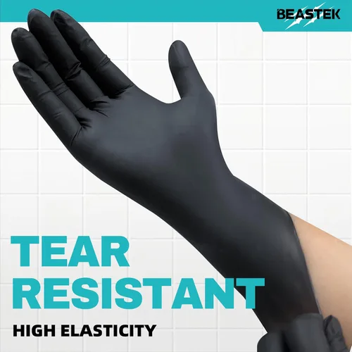 Vista 2 de Beastek Nitrile+™ 4 Mil Disposable Exam Gloves, Latex & Powder-Free Medical Food Safe Glove for Cooking Cleaning, Black 100Ct