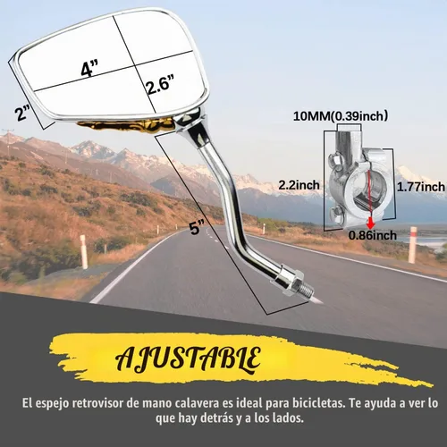 Vista 2 de Par de espejos distintivos de calavera y esqueleto para bicicleta de mano, espejo retrovisor lateral para manillar, soporte de montaje, abrazadera