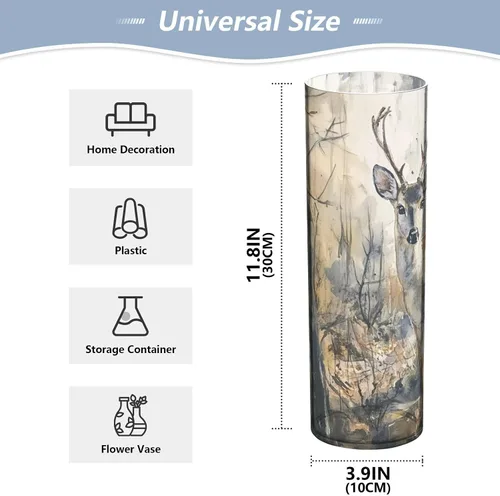 Vista 2 de Mysterious Brown Deer Plastic Vase for Flowers 11.8 x 3.9 Inch decorative Small Flower Vases Modern Dining Room Entryway Library jarron para centro