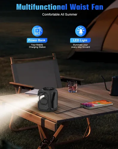 Vista 5 de Yestono Ventilador de cintura portátil recargable, mini ventilador de cuello de 10000 mAh con chip AI, 5 velocidades de flujo de aire fuerte, tiempo
