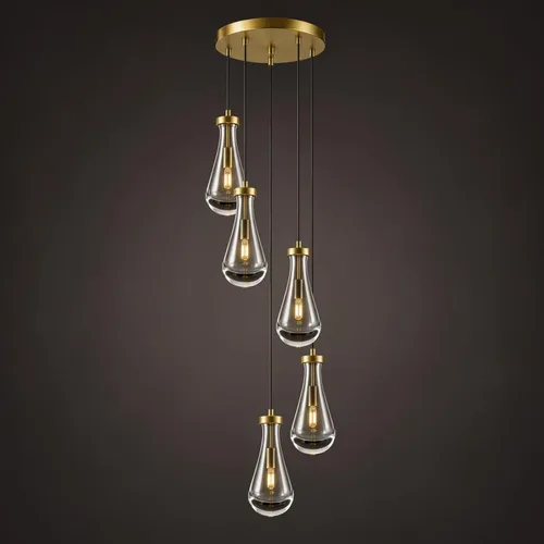 Vista 21 de Lámparas Colgantes de Gota de Lluvia para Isla de Cocina: Lámparas de Gota de Lluvia de Cristal de 2 Luces - Lámparas de Latón Dorado para sobre
