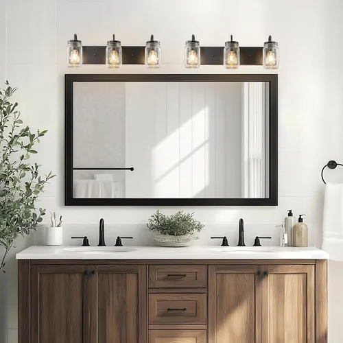 Vista 2 de Lámparas de pared de cristal de tocador, aplique de pared negro con tarro Mason para baño, granja