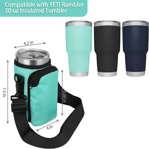 Vista 2 de Xxerciz Bolsa de transporte para botella de agua para vaso Yeti Rambler de 30 onzas, soporte para botella de agua con correa ajustable, bolsa