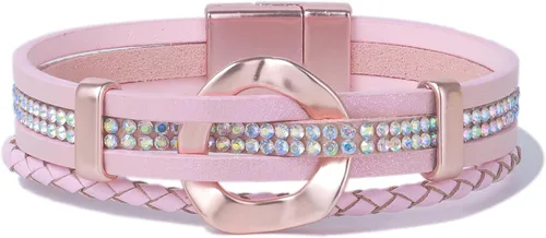 Vista 15 de Pulseras de cuero con diamantes de imitación, estilo bohemio, trenzadas Negro