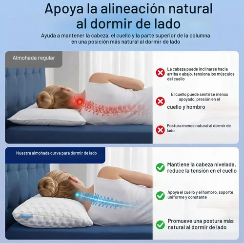 Vista 4 de Almohadas para dormir de lado para comodidad de cuello y hombros, diseño ergonómico de media luna curvada, espuma viscoelástica triturada ajustable