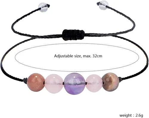 Vista 6 de Pulsera de cuentas de cristal de amatista de chakra curativo con tarjeta de deseos de cuidado, ajustable, espiritual, ansiedad, amor, amistad