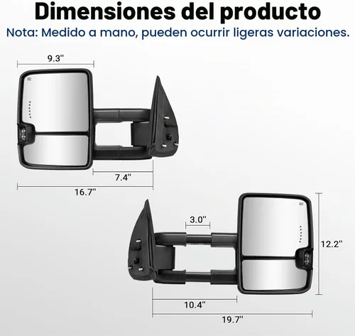 Vista 8 de Espejo de remolque para Silverado Sierra - Compatible con 2003-2007 Chevy Silverado GMC Sierra, espejos de remolque con vidrio ajustado