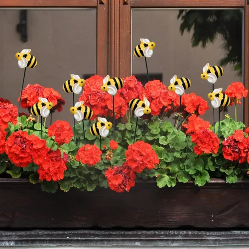 Vista 2 de 10 piezas de estacas de jardín de abejas decoración de metal para patio delantero, palillos florales para primavera y verano, resina, abejorros