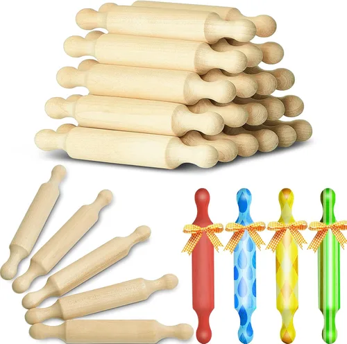 Vista 9 de Suclain 15 rodillos pequeños de madera para cocina, para hornear masa pequeña para niños, fondant, pastelería, pizza, manualidades y juego