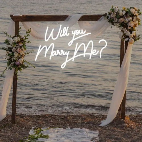 Vista 3 de IbayNawi Letrero de luces LED de neón – Letreros con texto en inglés «Will You Marry Me» para decoración de fiesta de compromiso, propuesta