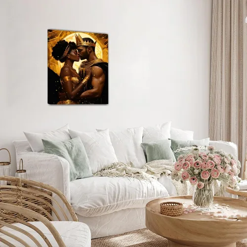 Vista 297 de Arte de pared afroamericano, decoración de rey y reina bailarín negro para sala de estar, arte de pareja de amor negro para dormitorio, lienzo
