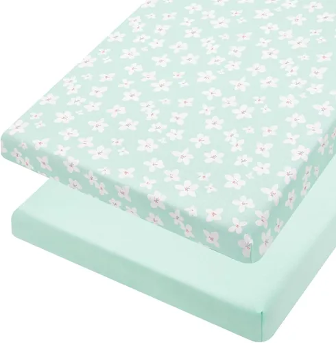 Vista 8 de TILLYOU Juego de sábanas bajeras para cuna, paquete de 2 sábanas para colchón de niño pequeño, suaves y transpirables, 38 x 24 pulgadas, paquete