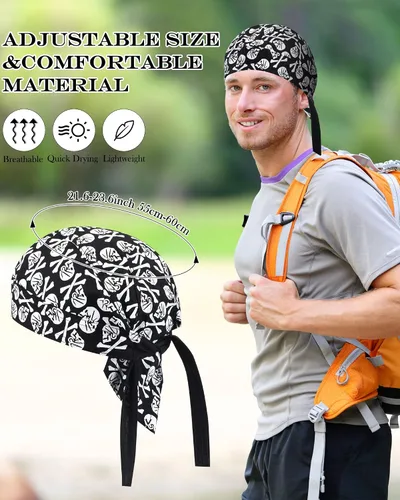 Vista 2 de Foaincore Paquete de 8 gorras de calavera Do Rag para hombres, absorben el sudor, Doo Rags, forro de casco de refrigeración para ciclismo
