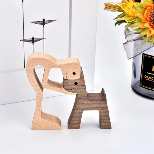 Vista 5 de Estatuas personalizadas de madera con nombre grabado, esculturas de humanos y perros