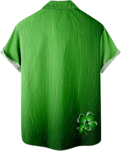 Vista 3 de Camisas hawaianas para hombre del día de San Patricio, trébol de la suerte, manga corta, camisas casuales de verano para vacaciones y playa