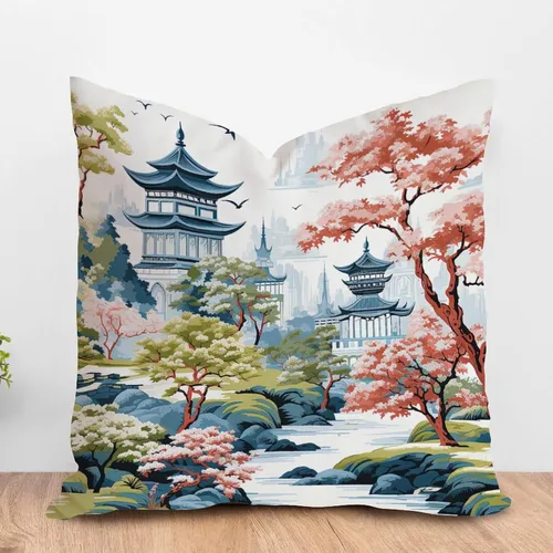 Vista 26 de ArogGeld Funda de almohada blanca con flores chinoiserie, funda de almohada para sofá, diseño floral verde y blanco, funda de almohada de lino A-12
