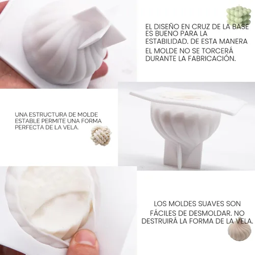 Vista 4 de EuTengHao Juego de moldes de vela de silicona para hacer velas con mechas de vela, molde de silicona 3D para cera de soja, jabón, pasteles, postres