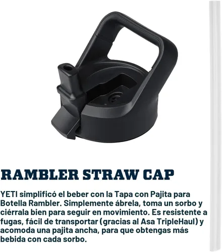 Vista 6 de YETI Rambler - Botella de acero inoxidable aislada al vacío con tapa y popote, 26 onzas, color negro