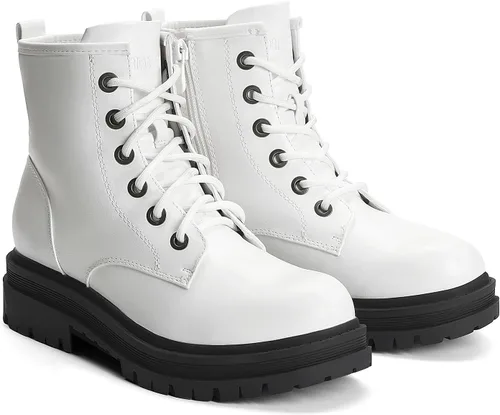 Vista 7 de DREAM PAIRS Botas de tobillo con cordones para mujer,Fuerte Blanco