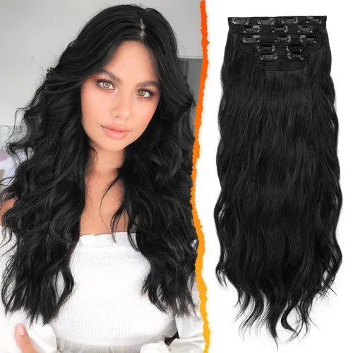 Vista 6 de BARSDAR Extensiones de cabello ondulado con clip negro marrón - 14 pulgadas, extensiones de cabello corto ondulado con clip para mujer - 5 piezas