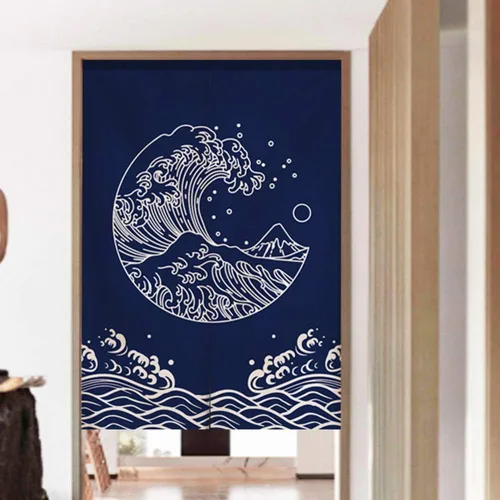 Vista 2 de Cortina japonesa Noren para puerta, tapiz de Hokusai Ukiyoe, cortina de puerta de cocina, bistró, decoración del hogar, 29 x 35 pulgadas