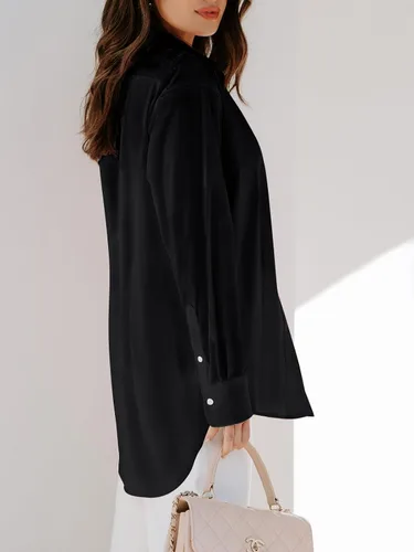Vista 2 de siliteelon Womens Button Down Shirts Dress Shirts Long Sleeve Blouses Wrinkle Free Solid Tunics Tops with Pockets
