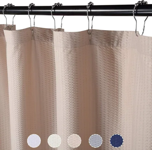 Vista 7 de CAROMIO Cortina de ducha de tela de microfibra suave repelente al agua o forro para baño, patrón decorativo en relieve, crema, 72 x 72 pulgadas