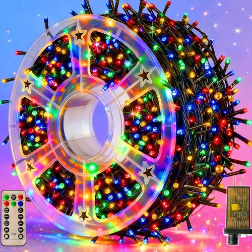 Vista 11 de Luces de Navidad 500 LED de 164 pies, luces impermeables para árbol de Navidad con 8 modos, control remoto, 3 temporizadores y función de memoria