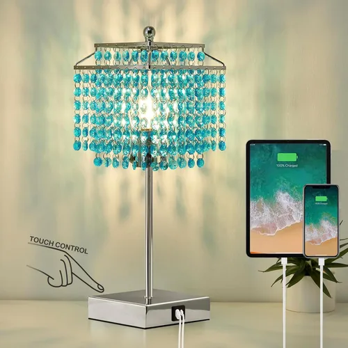 Vista 10 de Luvkczc Lámpara de Mesa de Cristal con Control Táctil Juego de 2, Lámpara de Mesa de Noche USB con Puertos USB C+A, Lámpara Regulable con Pantalla
