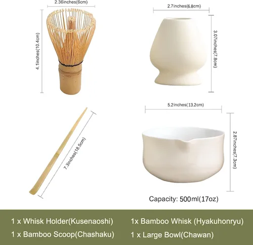 Vista 3 de Ochcahser Juego de matcha, juego de batidor Matcha incluye cuenco Matcha de 17 onzas Matcha Whisk Holder (Chasen), Bamboo Matcha Whisk and Scoop
