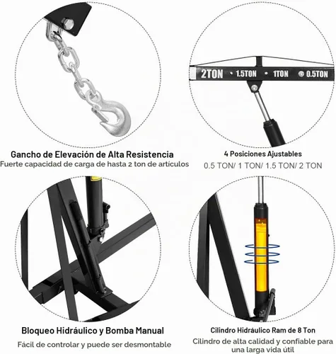 Vista 3 de Goplus - Grúa plegable para motor con capacidad para 2 toneladas, plataforma elevadora, para taller, de acero resistente y 6 ruedas de hierro