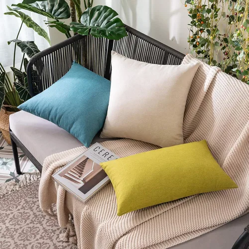 Vista 3 de MIULEE Paquete de 2 fundas de almohada decorativas para exteriores, impermeables, sólidas, de lino sintético, para jardín, granja, patio, tienda