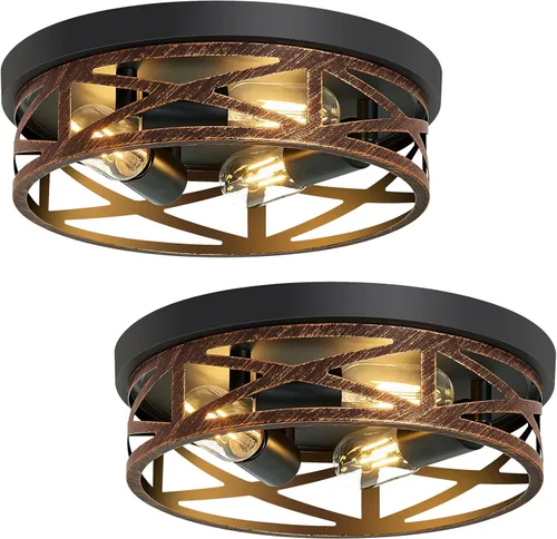 Vista 7 de SKEJAO Lámpara de techo de montaje empotrado, lámpara de techo vintage de metal negro de 2 luces, accesorios de iluminación retro rústicos