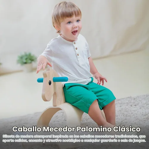 Vista 6 de PlanToys® Caballo mecedor de madera clásico Palomino para niños pequeños