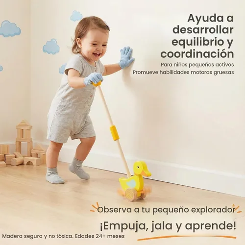 Vista 5 de WOODENFUN Juguetes de empuje de madera para niños pequeños, bebé tire a lo Montessori - Juguete de desarrollo temprano para niñas de 1 año, regalo